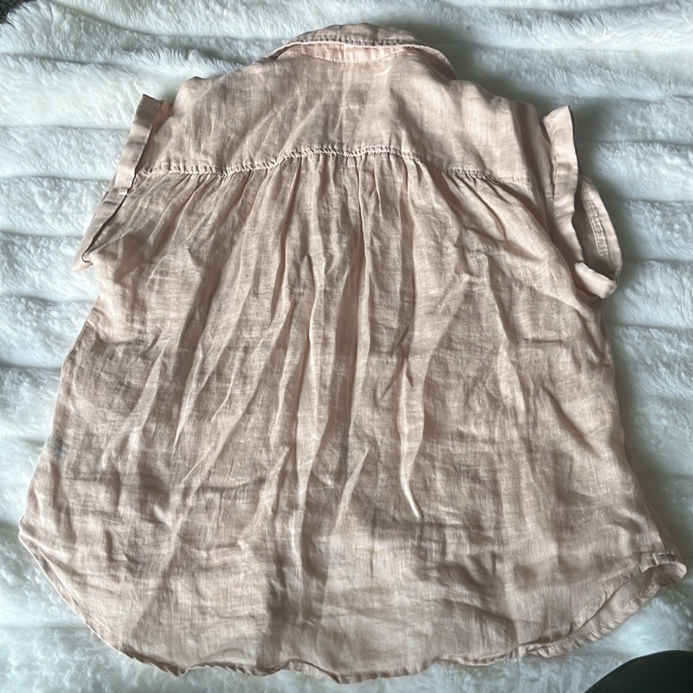 Bella Dahl Cap Sleeve Button Down shirt two pocket front pink - Picture 7 of 9